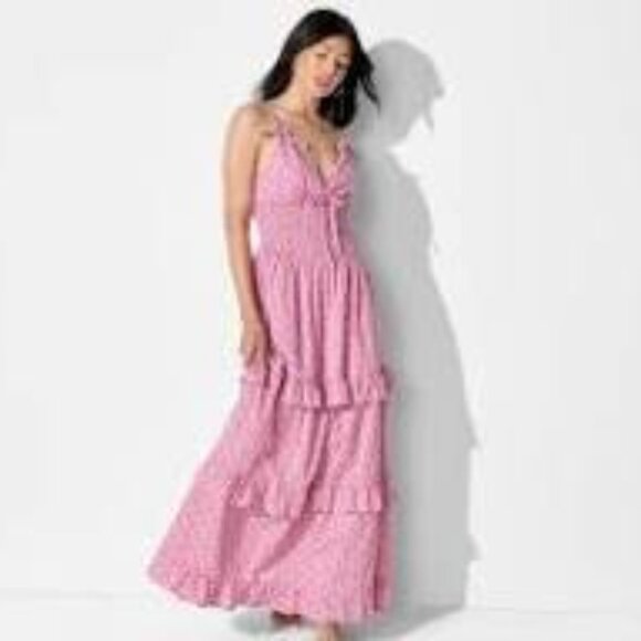 ~Women's Smocked Maxi A-Line Dress - Wild Fable Pink Floral S~NEW!~RARE!~ - Picture 1 of 1